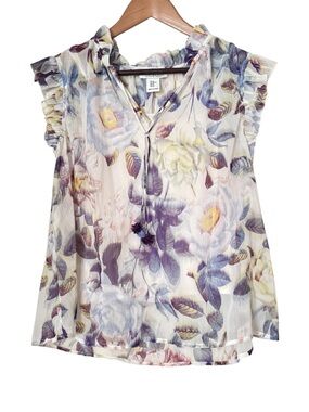 Rachel Zoe women's sleeveless V-neck floral top/blouse with tank top size XS/S